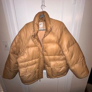 Abercrombie size L camel colored cropped puffer jacket.